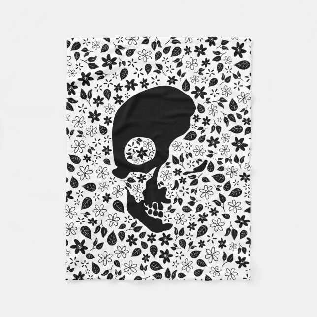 Skull Flower (Customizable background colour) Fleece Blanket (Front)
