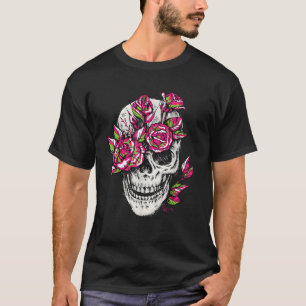 Skull Flower Floral Bone Rose Skeleton Cool Goth i T-Shirt