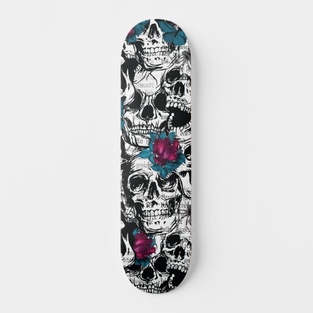 Skull Flower Gothic Digital Pattern Skateboard (Front)