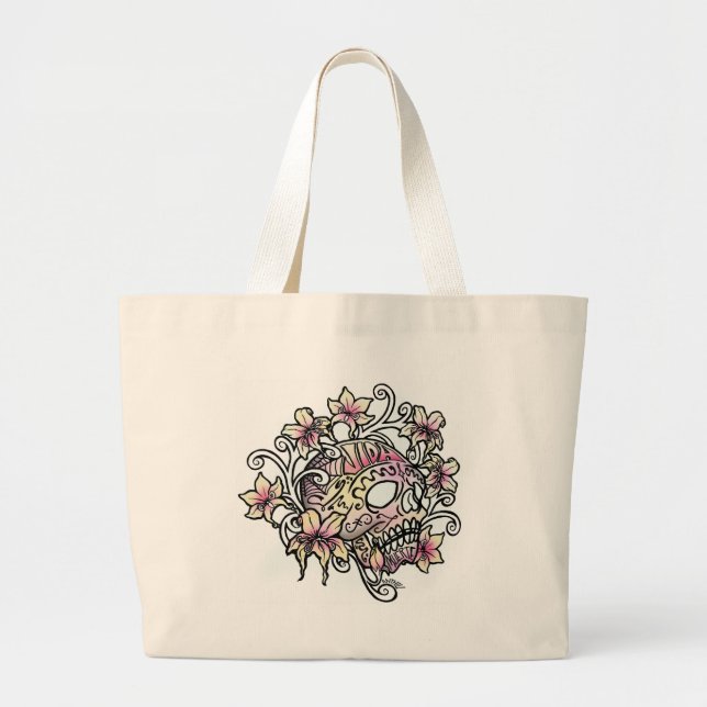 Skull flower vine large tote bag (Front)