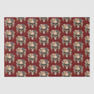 Skull Flowers Burgundy Pattern Halloween Tissue Paper