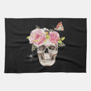 Skull Flowers Butterfly Spider Halloween Gift Kitchen Towel