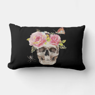 Skull Flowers Butterfly Spider Halloween Gift Lumbar Pillow