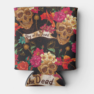 Skull Flowers Day Dead Background Can Cooler