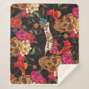 Skull Flowers Day Dead Background Sherpa Blanket