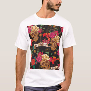 Skull Flowers Day Dead Background T-Shirt