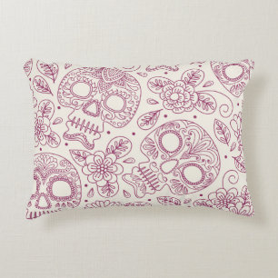Skull Flowers: Mexican Day Seamless. Accent Pillow