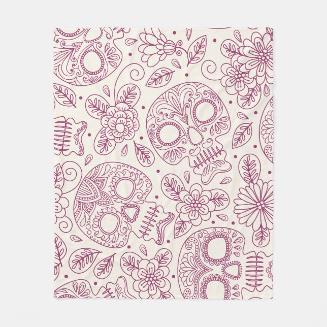 Skull Flowers: Mexican Day Seamless. Fleece Blanket (Front)