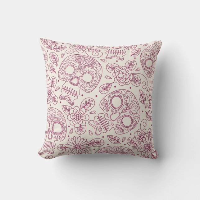 Skull Flowers: Mexican Day Seamless. Throw Pillow (Front)