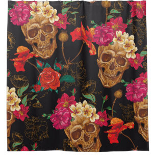 Skull Flowers: Seamless Dark Background.