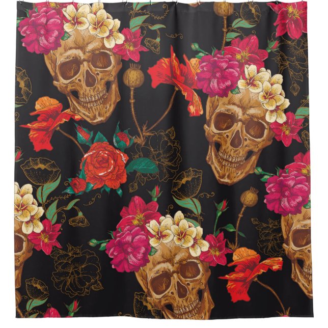 Skull Flowers: Seamless Dark Background. (Front)