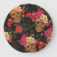 Skull Flowers: Seamless Dark Background.
