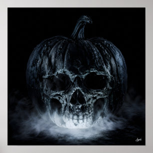 Skull Fog Pumpkin Poster