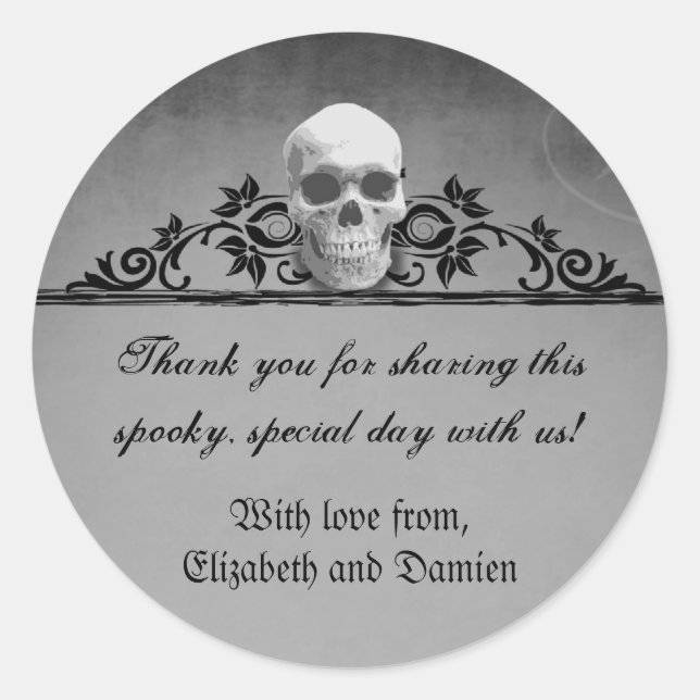 Skull Frame Halloween Wedding Classic Round Sticker (Front)