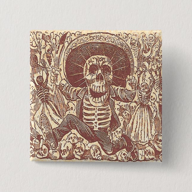 Skull from Oaxaca, La Calavera Oaxaqueña 2 Inch Square Button (Front)