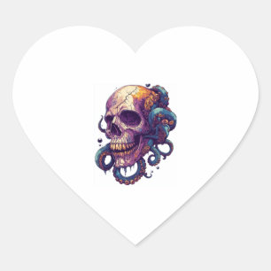 Skull from the Depths Heart Sticker