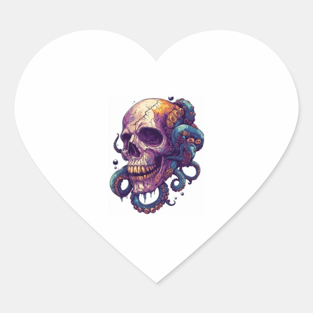Skull from the Depths Heart Sticker (Front)
