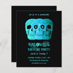 Skull Funny Gothic Blue Teal Halloween Budget