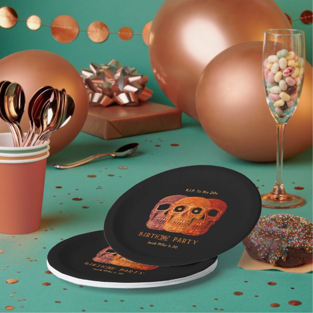 Skull Funny Orange Gothic Birthday RIP To His 20s Paper Plate (Multi)