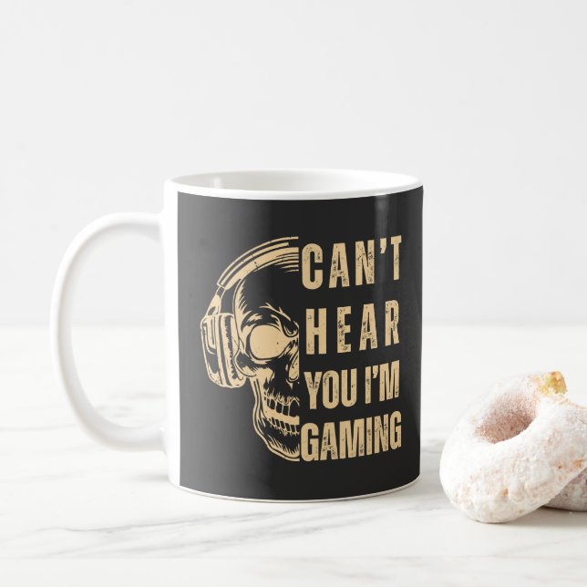 Skull Gamer Art – Can’t Hear You Coffee Mug (With Donut)