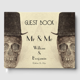 Skull Gay Mr And Mr Vintage Retro Sepia Wedding Guest Book
