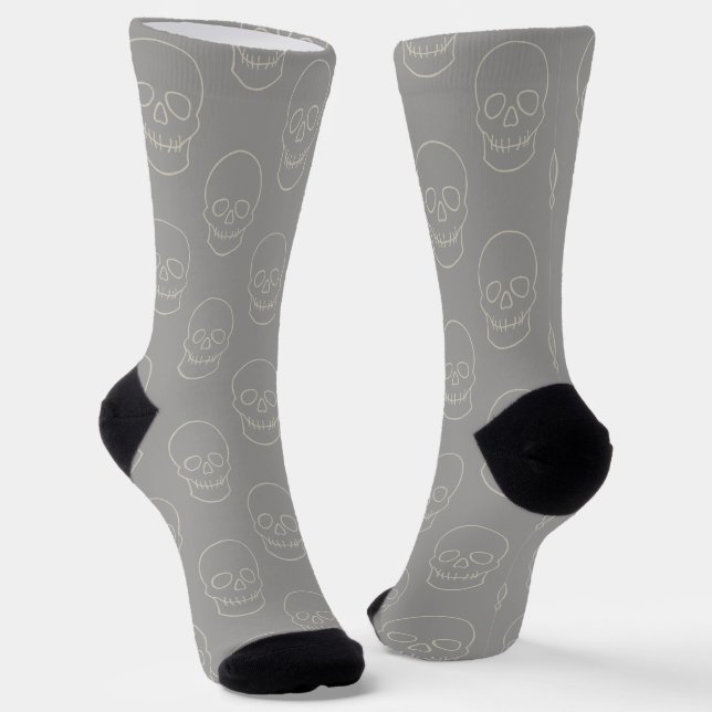 Skull - Ghost Grey and Bone white Socks (Angled)