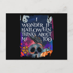 Skull Ghost Halloween Thinks About Me Too Postcard