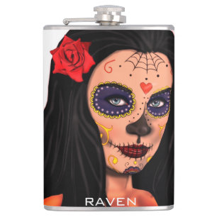 Skull Girl Day of Dead Personalize Name Flask