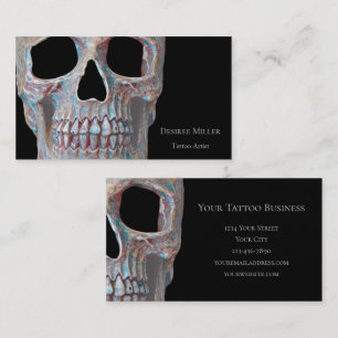 Skull Gothic Cool Gray Blue Black Tattoo Shop Business Card