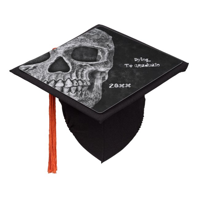 Skull Gothic Cool Old Black And White Grunge Graduation Cap Topper (Angled)
