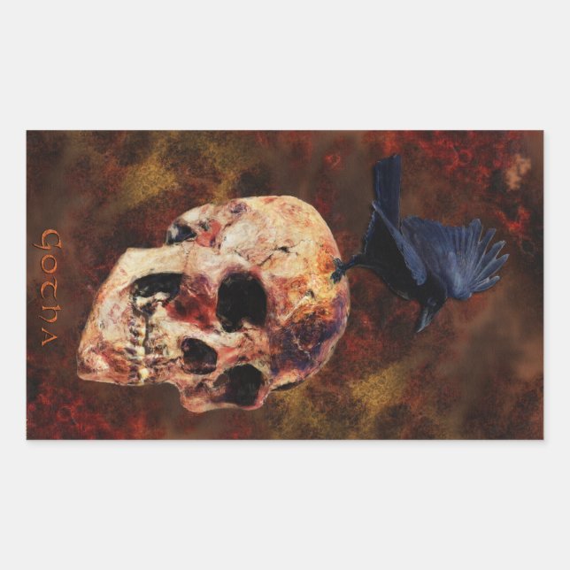 Skull & Gothic Crow Fantasy Art Stickers (Front)