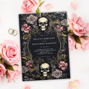 Skull Gothic Floral Dark Wedding Invitation