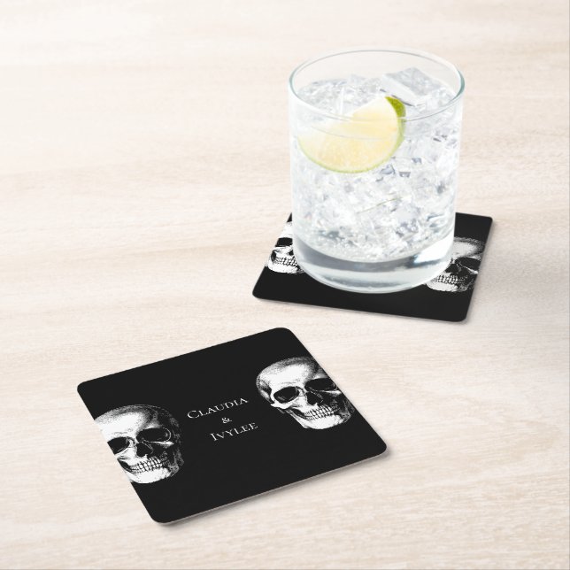Skull Gothic Halloween Wedding Coasters (Insitu)