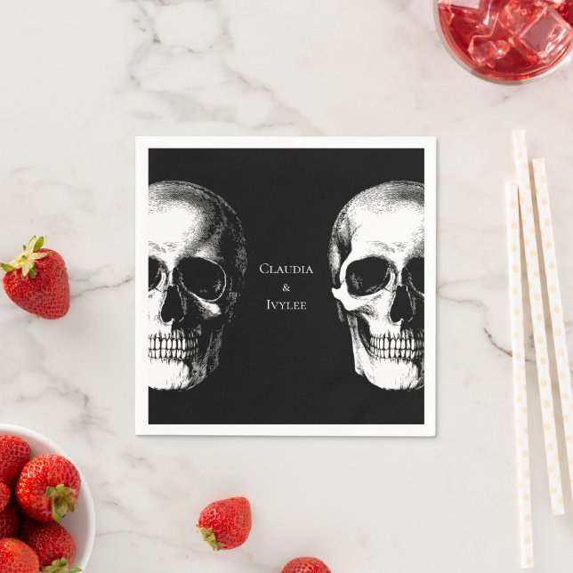Skull Gothic Halloween Wedding Napkins (Insitu)