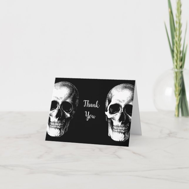 Skull Gothic Halloween Wedding Thank You Notes (Front)