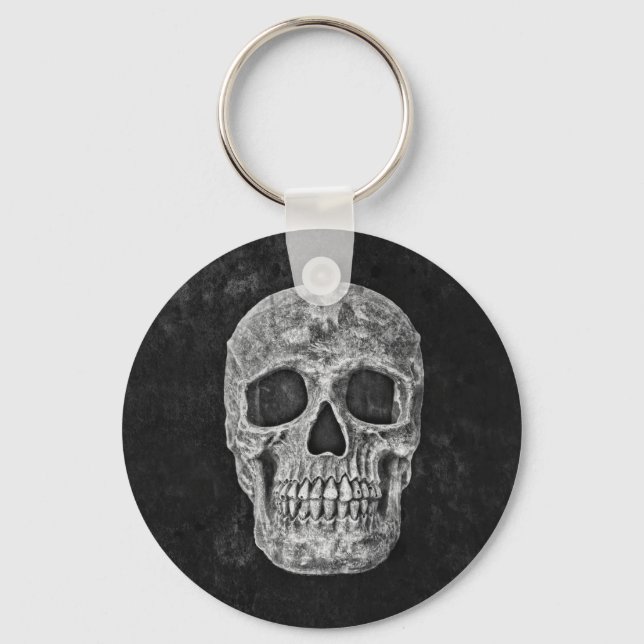 Skull Gothic Old Grunge Black And White Texture Keychain (Front)