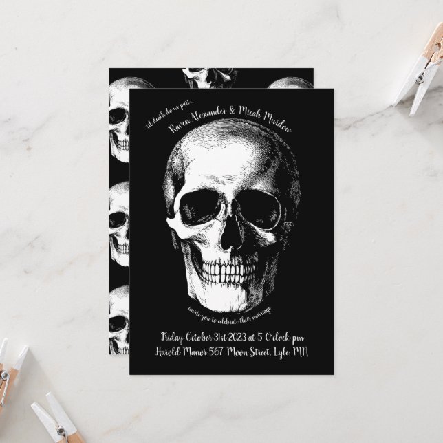 Skull Gothic Wedding Invitation (Front/Back In Situ)