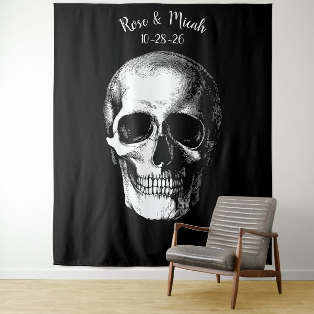 Skull Gothic Wedding Photo Backdrop Tapestry (In Situ)