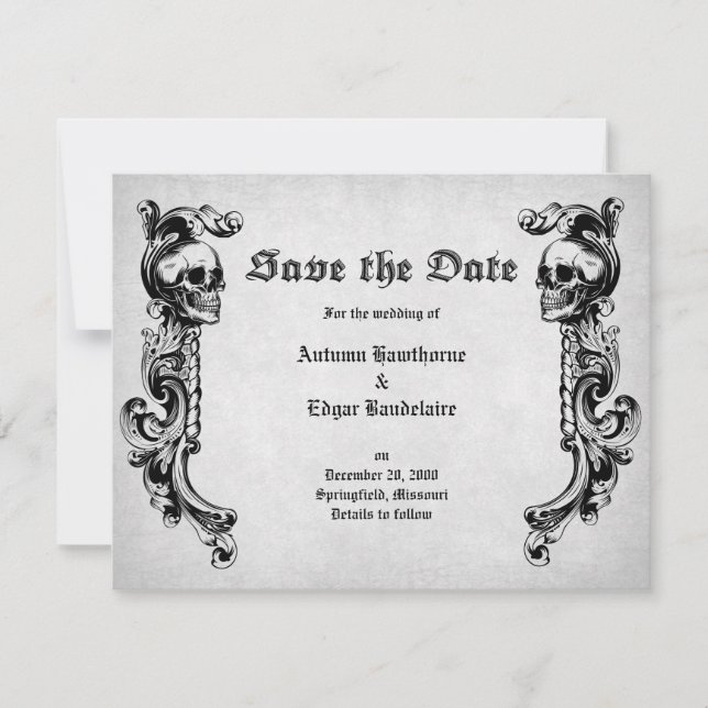 Skull Gothic Wedding Save The Date (Front)