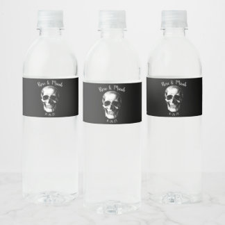 Skull Gothic Wedding Water Bottle Label