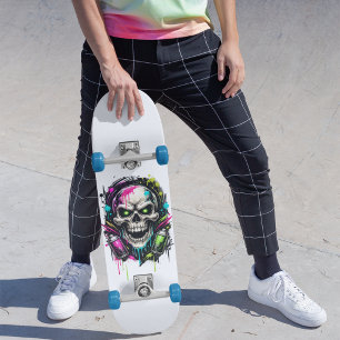 Skull Graffiti Neon Street Art for Teens Cool  Skateboard
