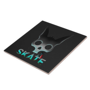 Skull Graffiti Skater Cat Tile