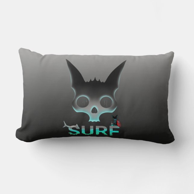 Skull Graffiti Surf Cat Lumbar Pillow (Front)