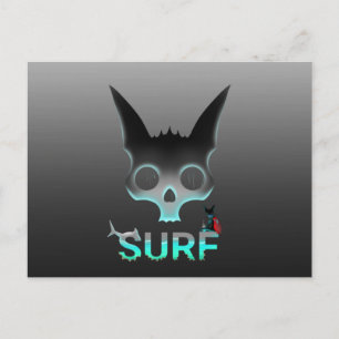 Skull Graffiti Surf Cat Postcard