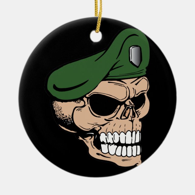 Skull Green Beret Ceramic Ornament (Front)