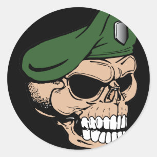 Skull Green Beret Classic Round Sticker