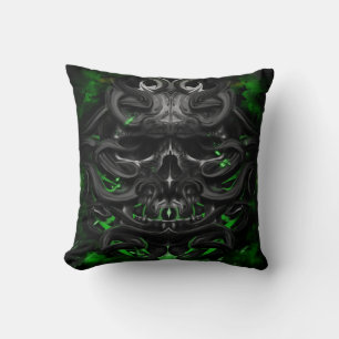 skull Green bio spark Throw Pillow