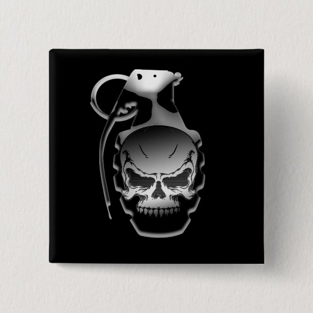 Skull Grenade 2 Inch Square Button (Front)