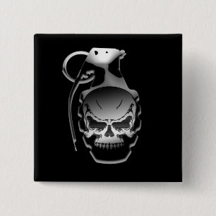 Skull Grenade 2 Inch Square Button