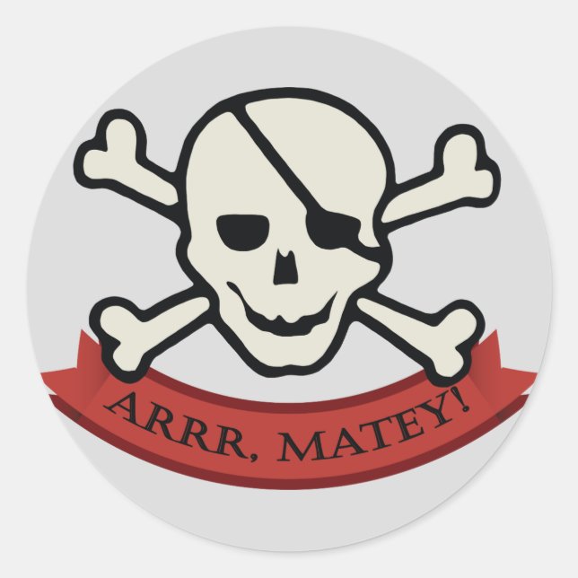 Skull - Grey Classic Round Sticker, Glossy Sticker (Front)